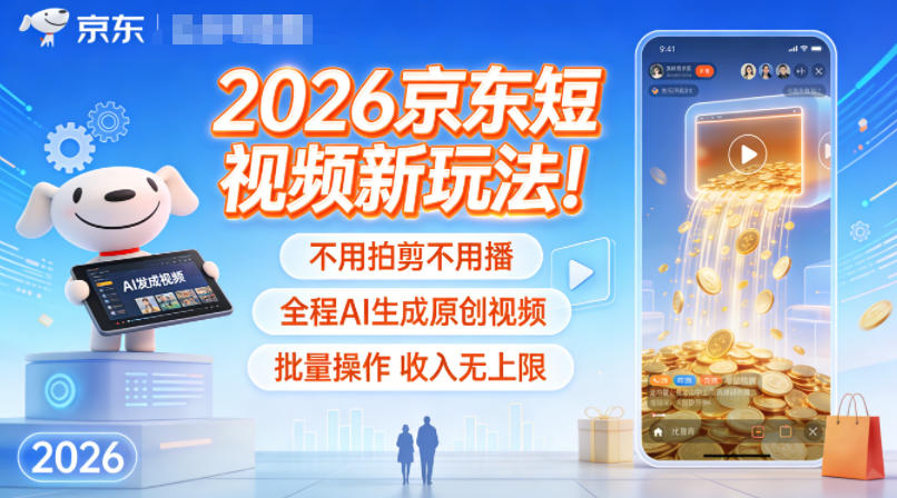 2026京东短视频新玩法!不用拍剪不用播,全程AI生成原创视频,批量操作收入无上限-第一资源库