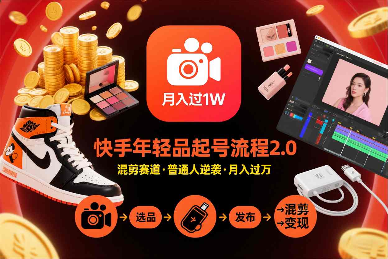 快手短视频带货年轻品起号流程2.0,快手年轻品混剪赛道,普通人也能月入过1W-第一资源库