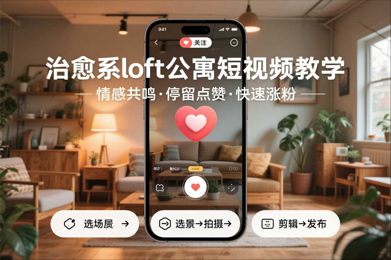 治愈系loft公寓短视频制作教学，情感共鸣引停留点赞关注，快速起号涨粉-第一资源库