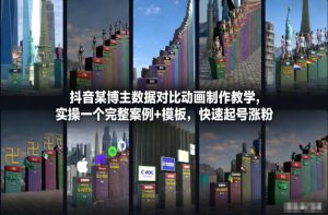 抖音某博主数据对比动画制作教学，实操完整案例+模板，快速起号涨粉-第一资源库