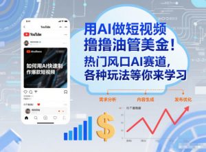 用AI做短视频撸油管美金,热门风口AI赛道,你不做我做,各种玩法等你来学习-第一资源库