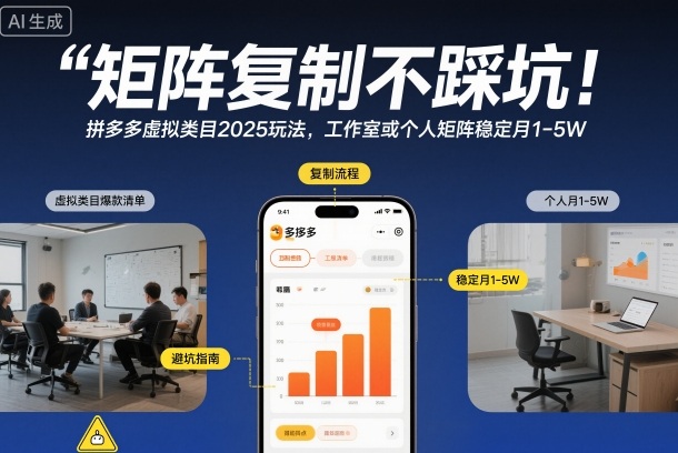 矩阵复制不踩坑!拼多多虚拟类目2025玩法,工作室或者个人矩阵稳定月1-5W【揭秘】-第一资源库