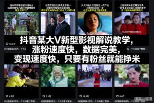 抖音某大V新型影视解说教学,涨粉速度快,数据完美,变现速度快,只要有粉丝就能挣米-第一资源库