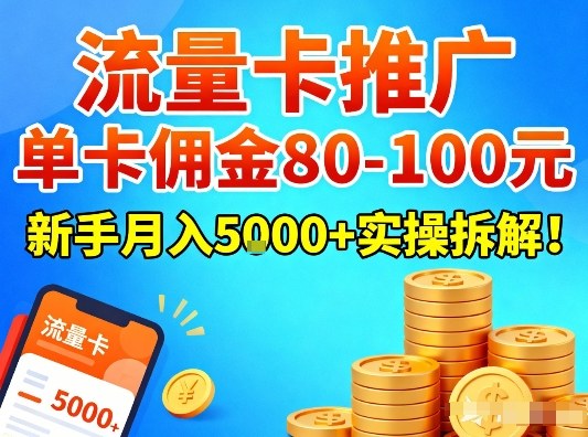 流量卡推广,单卡佣金80-100,新手月入5k+实操拆解!-第一资源库