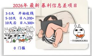 2026年最新暴利信息差项目：3-5天开始收米，10天后稳定3张，0门槛，每天两三个小时搞定-第一资源库