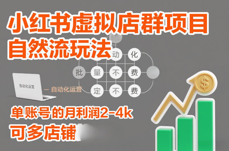 小红书虚拟店群项目,自然流玩法,批量自动化,稳定不费号,单账号的月利润2-4k,可多店矩阵-第一资源库