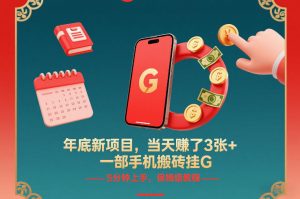 年底新项目,当天賺了3张+,一部手机搬砖挂G,5分钟上手,保姆级教程【揭秘】-第一资源库