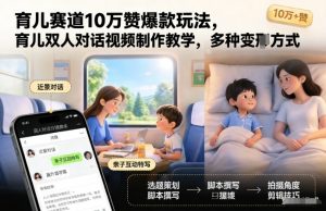 育儿赛道10万赞爆款玩法，育儿双人对话视频制作教学，多种变现方式-第一资源库