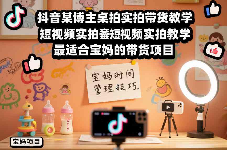 抖音某博主桌拍实拍带货教学,短视频实拍教学,最适合宝妈的带货项目-第一资源库