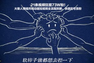 21条视频狂揽73W粉！火柴人情绪共鸣动画短视频全流程拆解，快速起号涨粉-第一资源库