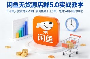 闲鱼无货源店群5.0实战教学，不补单，不投流，每天5小时，在闲鱼卖了几万单，每月5k到7k的净利润-第一资源库