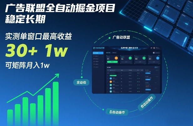 广告联盟全自动掘金项目,稳定长期,实测单窗口最高收益30+,可矩阵月入1w+【揭秘】-第一资源库