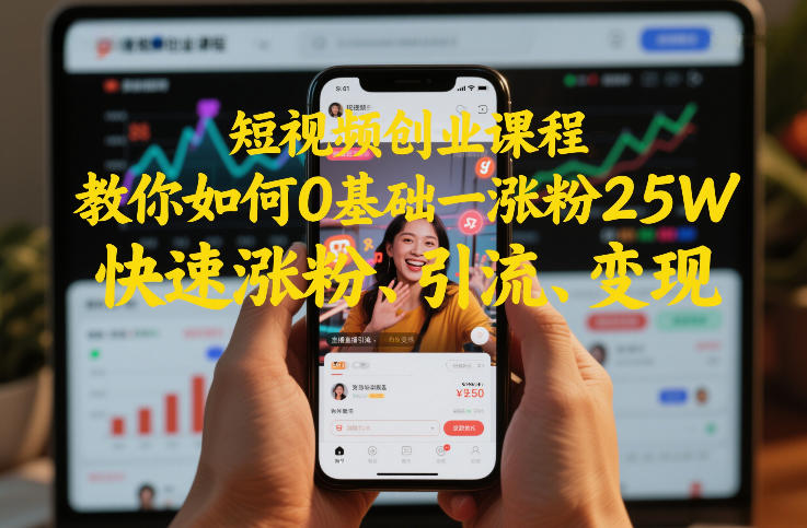 短视频创业课程,教你如何0基础一天涨粉25W,快速涨粉、引流、变现-第一资源库