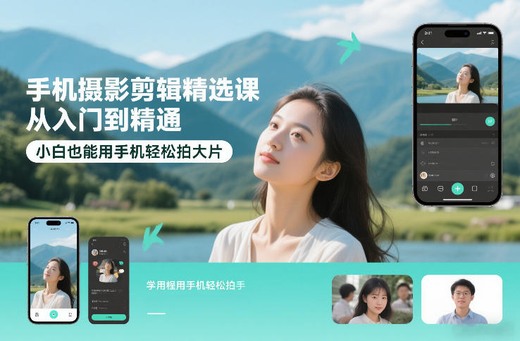 手机摄影剪辑精选课,从入门到精通,小白也能用手机轻松拍大片-第一资源库