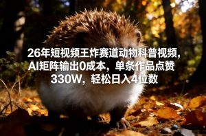 26年短视频王炸赛道动物科普视频,AI矩阵输出0成本,单条作品点赞330W,轻松日入4位数-第一资源库