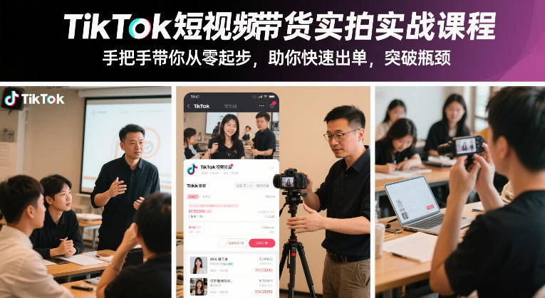 TikTok短视频带货实拍实战课程,手把手带你从零起步,助你快速出单,突破瓶颈-第一资源库