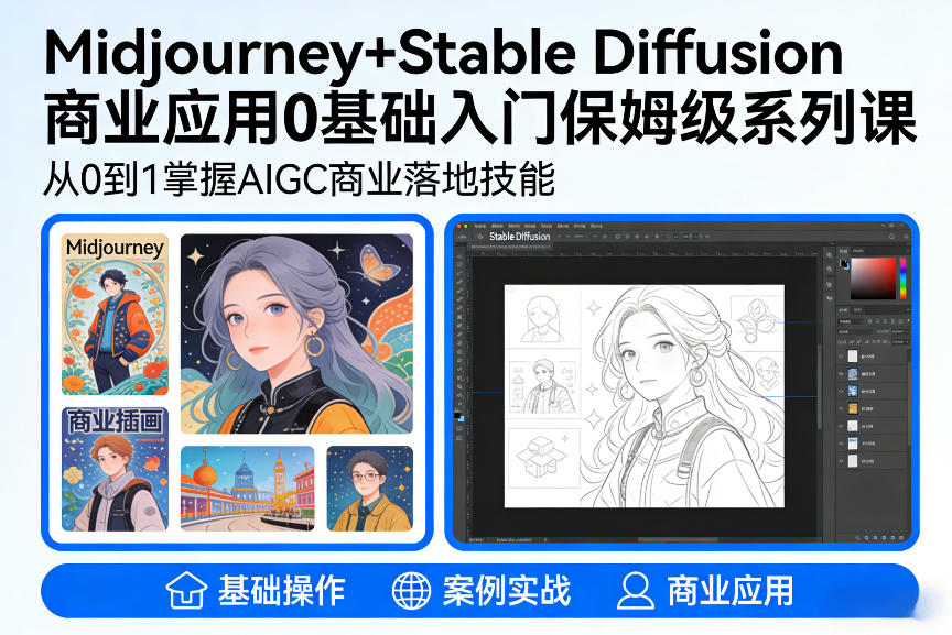 AIGC商业应用Midjourney+Stable Diffusion教程,0基础入门保姆级系列课-第一资源库
