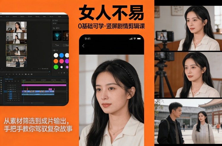 0基础可学!《女人不易》竖屏剧情剪辑课,从素材筛选到成片输出,手把手教你驾驭复杂故事-第一资源库